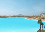 View of worlds largest crystalline lagoon by Crystal Lagoons, in Sharm el Sheik. The amenity holds the Guinness World Record since 2015