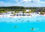 Aerial view of Epperson, a monumental turquoise lagoon in Florida, created by water inovation firm Crystal Lagoons